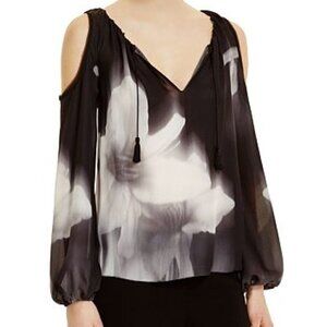 Elie Tahari 100% silk cold shoulder floral blouse size XS